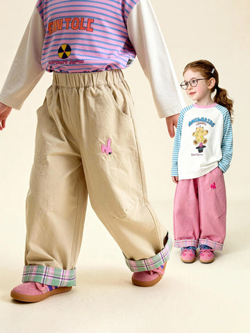 ロングパンツ・スウェットパンツ Cartoon Plaid Cuffed Loose Pants チェック柄ロールアップパンツ【mh0011979】