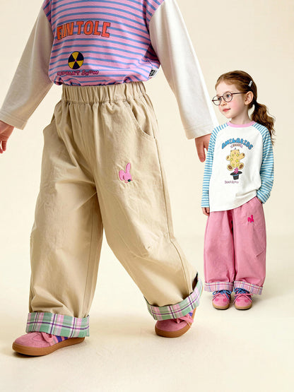 ロングパンツ・スウェットパンツ Cartoon Plaid Cuffed Loose Pants チェック柄ロールアップパンツ【mh0011979】