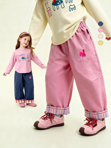 ロングパンツ・スウェットパンツ Cartoon Plaid Cuffed Loose Pants チェック柄ロールアップパンツ【mh0011979】