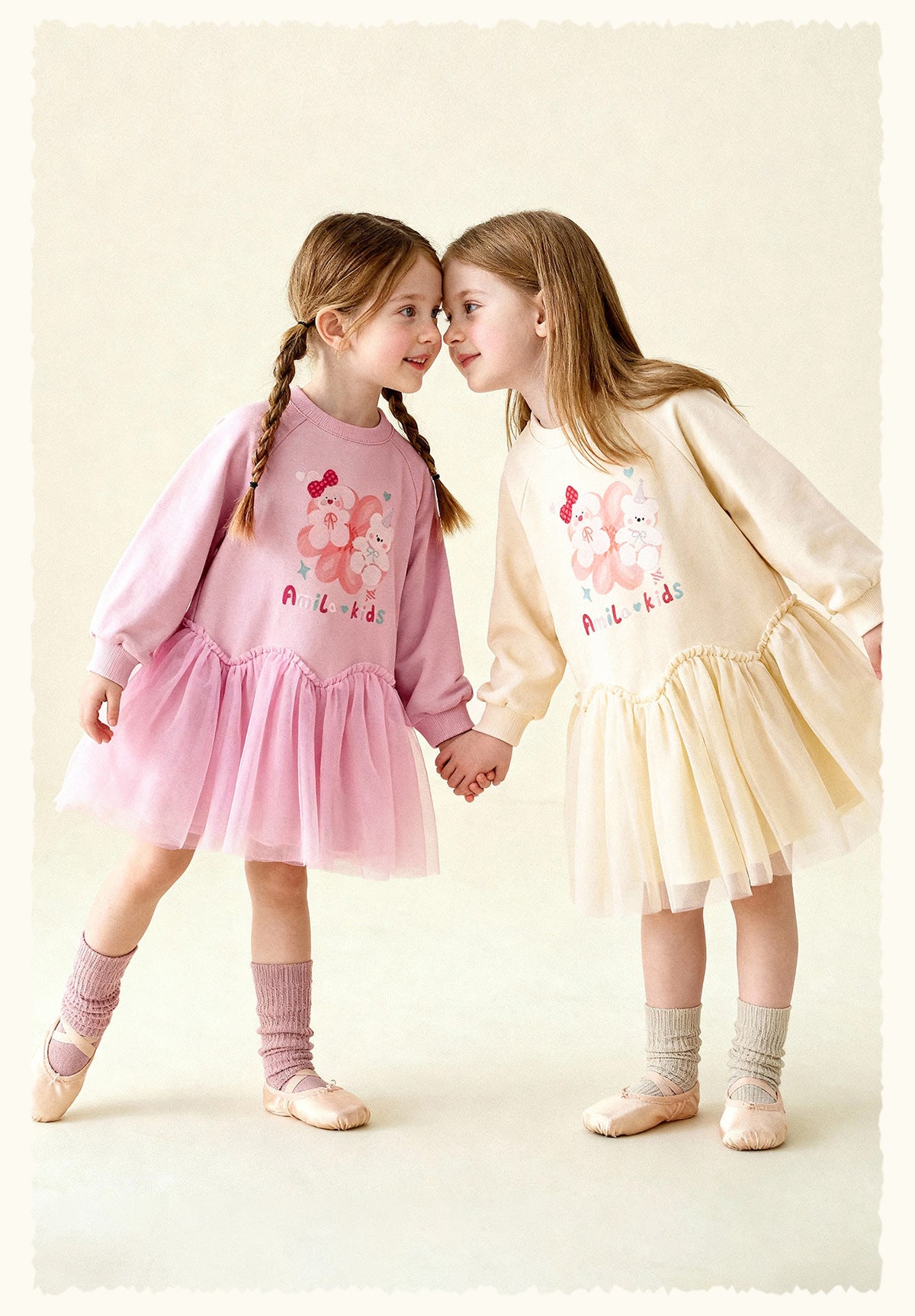 長袖ワンピース Cartoon Print Mesh Spliced Dress プリントチュールドッキングワンピース【mh0011984】