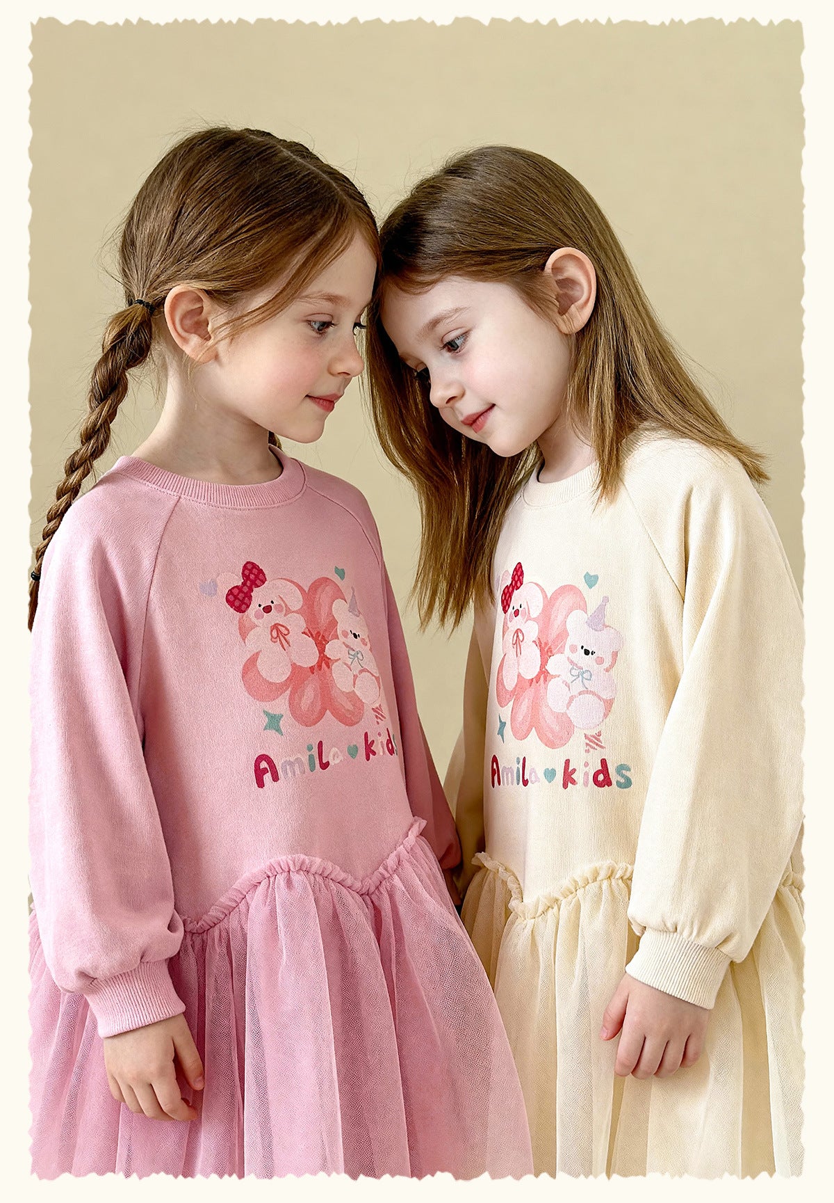 長袖ワンピース Cartoon Print Mesh Spliced Dress プリントチュールドッキングワンピース【mh0011984】