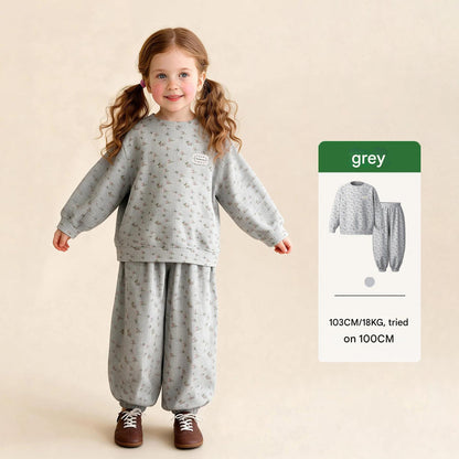 長袖セットアップ Gray / 90cm Floral Sweatshirt Sweatpants Set 小花柄スウェットセットアップ【mh0011985】