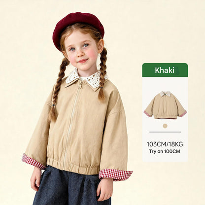 ショートコート・ジャケット・ジャンパー Khaki / 100cm Patchwork Check Retro Loose Jacket パッチワークチェック柄ジャケット【mh0011972】