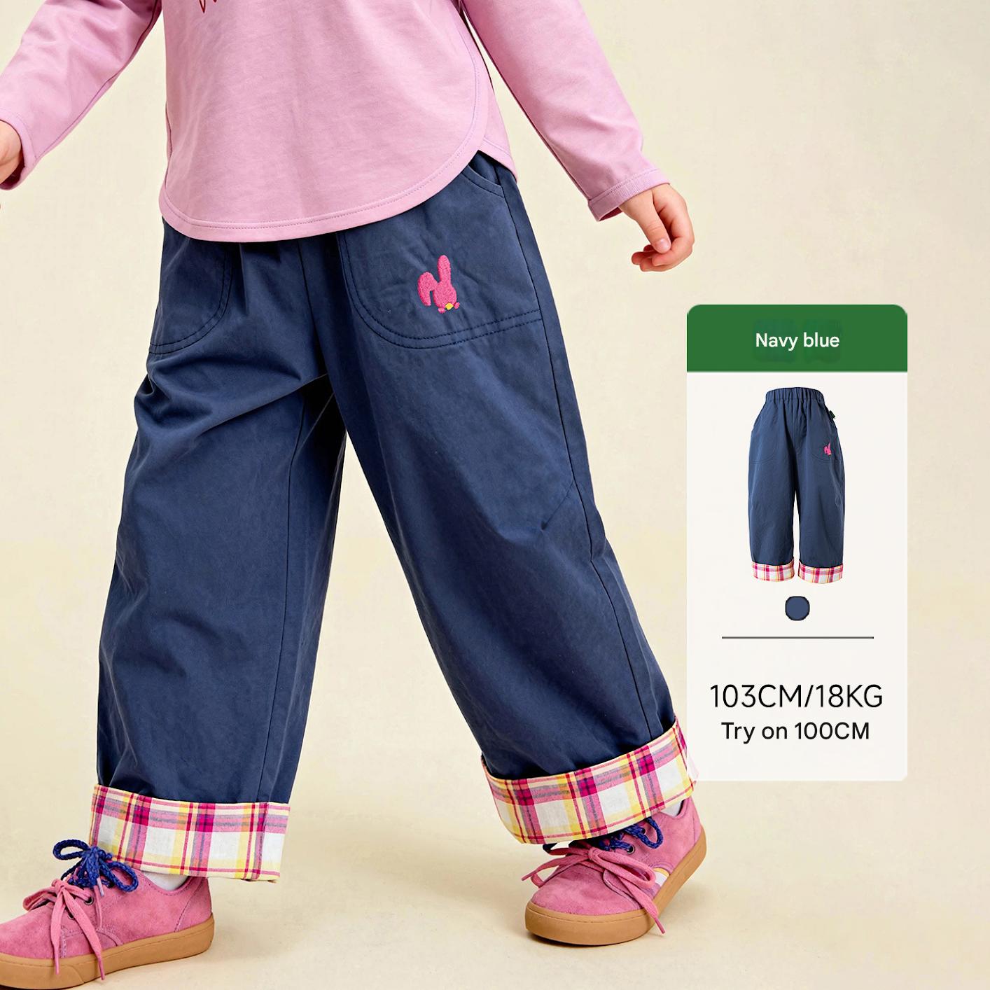 ロングパンツ・スウェットパンツ Navy / 90cm Cartoon Plaid Cuffed Loose Pants チェック柄ロールアップパンツ【mh0011979】