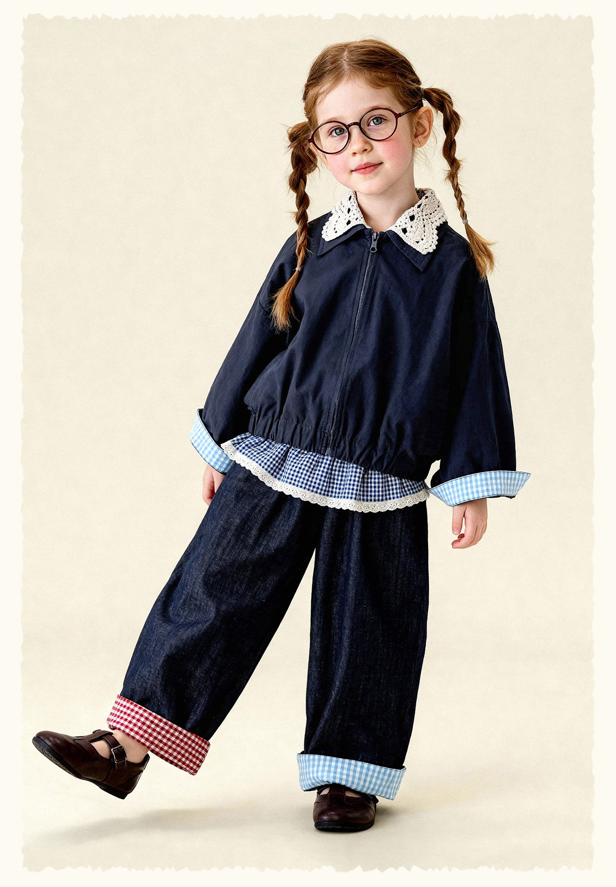 ショートコート・ジャケット・ジャンパー Patchwork Check Retro Loose Jacket パッチワークチェック柄ジャケット【mh0011972】