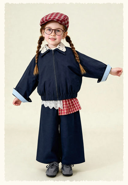 ショートコート・ジャケット・ジャンパー Patchwork Check Retro Loose Jacket パッチワークチェック柄ジャケット【mh0011972】