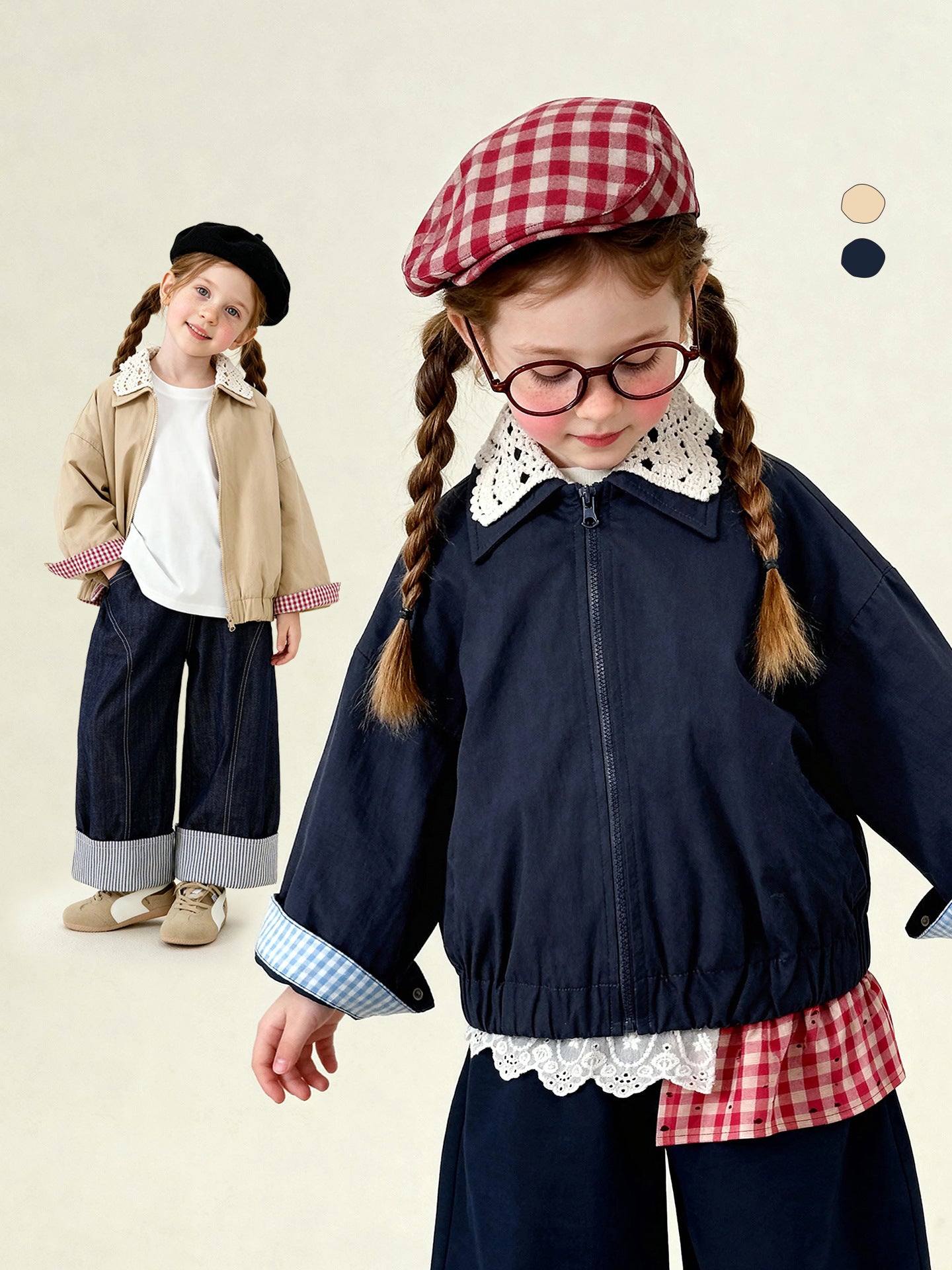 ショートコート・ジャケット・ジャンパー Patchwork Check Retro Loose Jacket パッチワークチェック柄ジャケット【mh0011972】