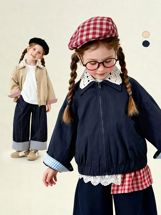 ショートコート・ジャケット・ジャンパー Patchwork Check Retro Loose Jacket パッチワークチェック柄ジャケット【mh0011972】