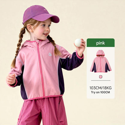 カーディガン・パーカー Pink / 100cm Patchwork Loose Practical Hooded Jacket パッチワーク切替フーディーコート【mh0011971】