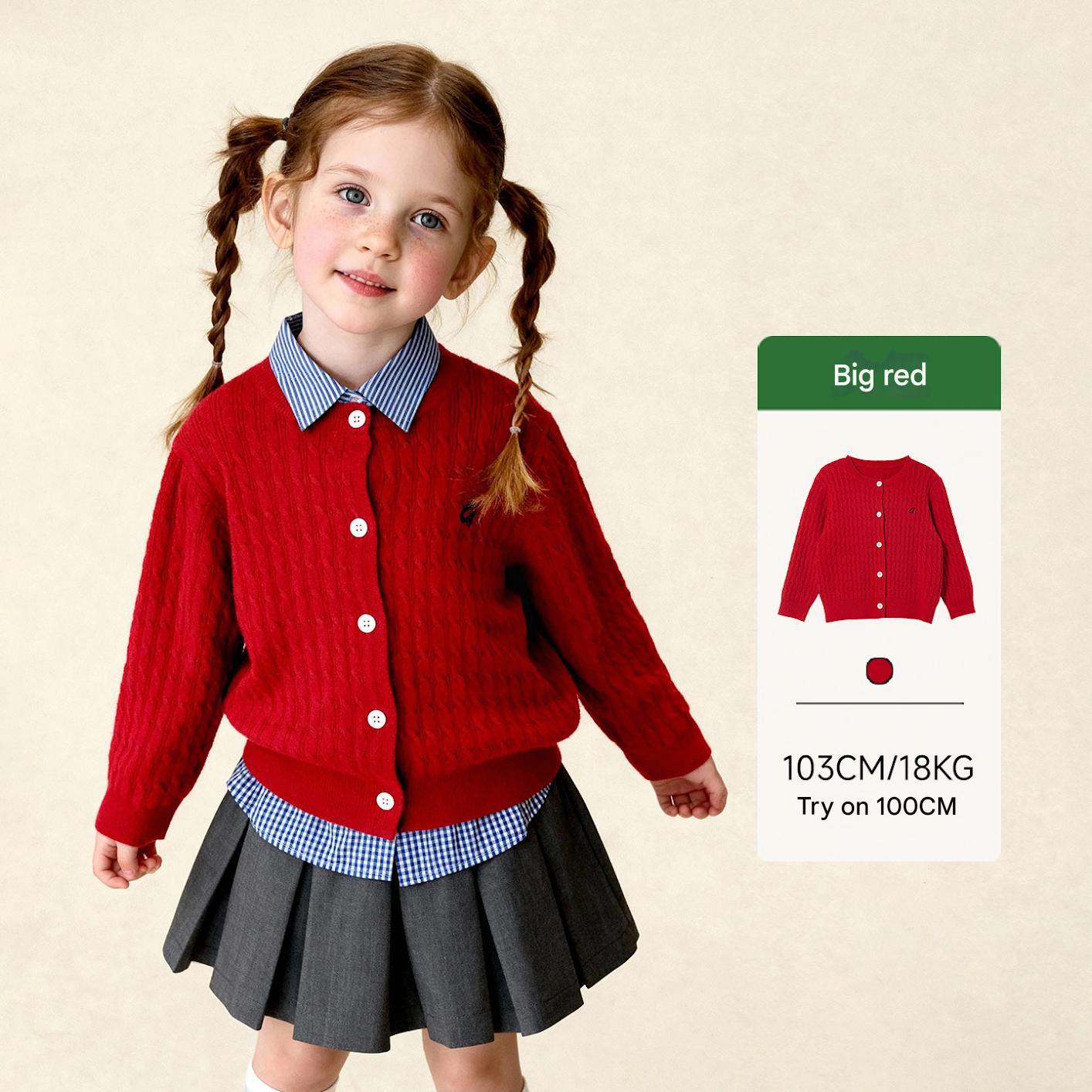 カーディガン・パーカー Red / 100cm Versatile Cable Crew Neck Cardigan ケーブル編みニットカーディガン【mh0011982】