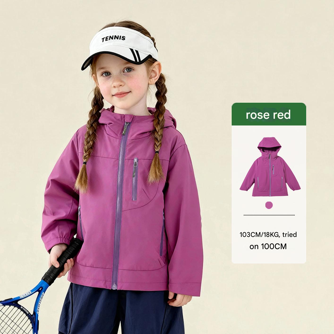 ショートコート・ジャケット・ジャンパー Rose red / 100cm Outdoor Waterproof Hooded Jacket 撥水防風マウンテンパーカー【mh0011973】