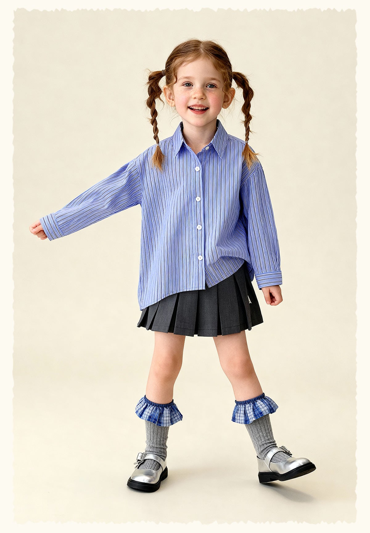 長袖シャツ・ブラウス Striped Stand Collar Loose Shirt ストライプ柄スタンドカラーシャツ【mh0011981】