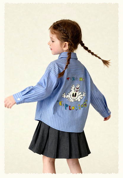 長袖シャツ・ブラウス Striped Stand Collar Loose Shirt ストライプ柄スタンドカラーシャツ【mh0011981】