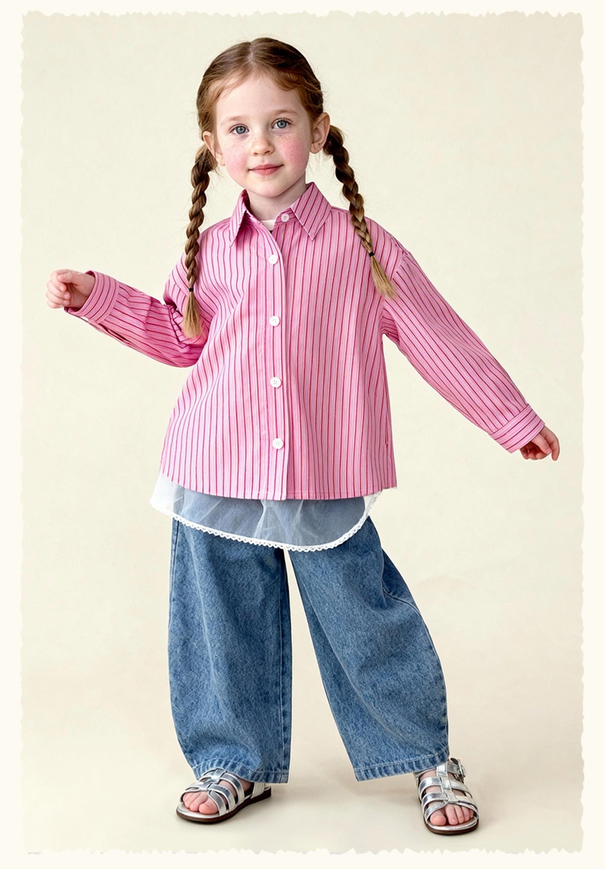 長袖シャツ・ブラウス Striped Stand Collar Loose Shirt ストライプ柄スタンドカラーシャツ【mh0011981】