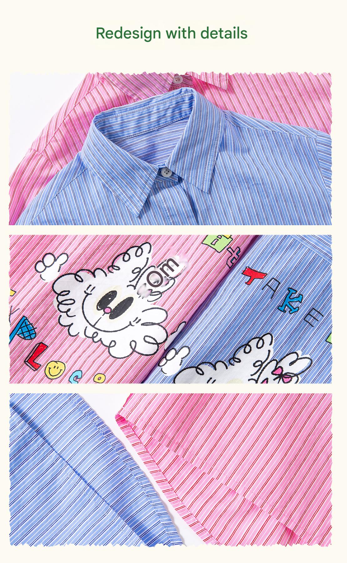 長袖シャツ・ブラウス Striped Stand Collar Loose Shirt ストライプ柄スタンドカラーシャツ【mh0011981】