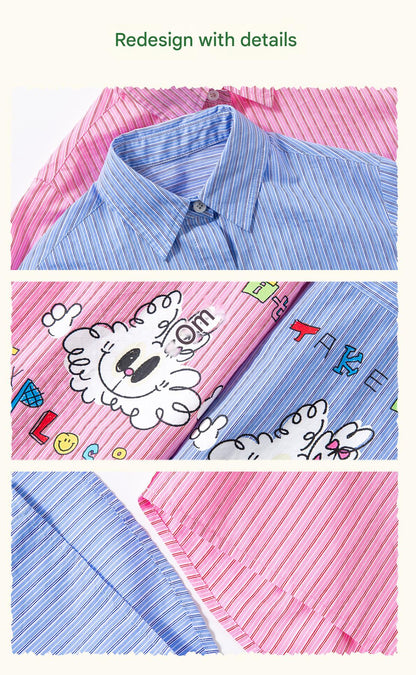 長袖シャツ・ブラウス Striped Stand Collar Loose Shirt ストライプ柄スタンドカラーシャツ【mh0011981】