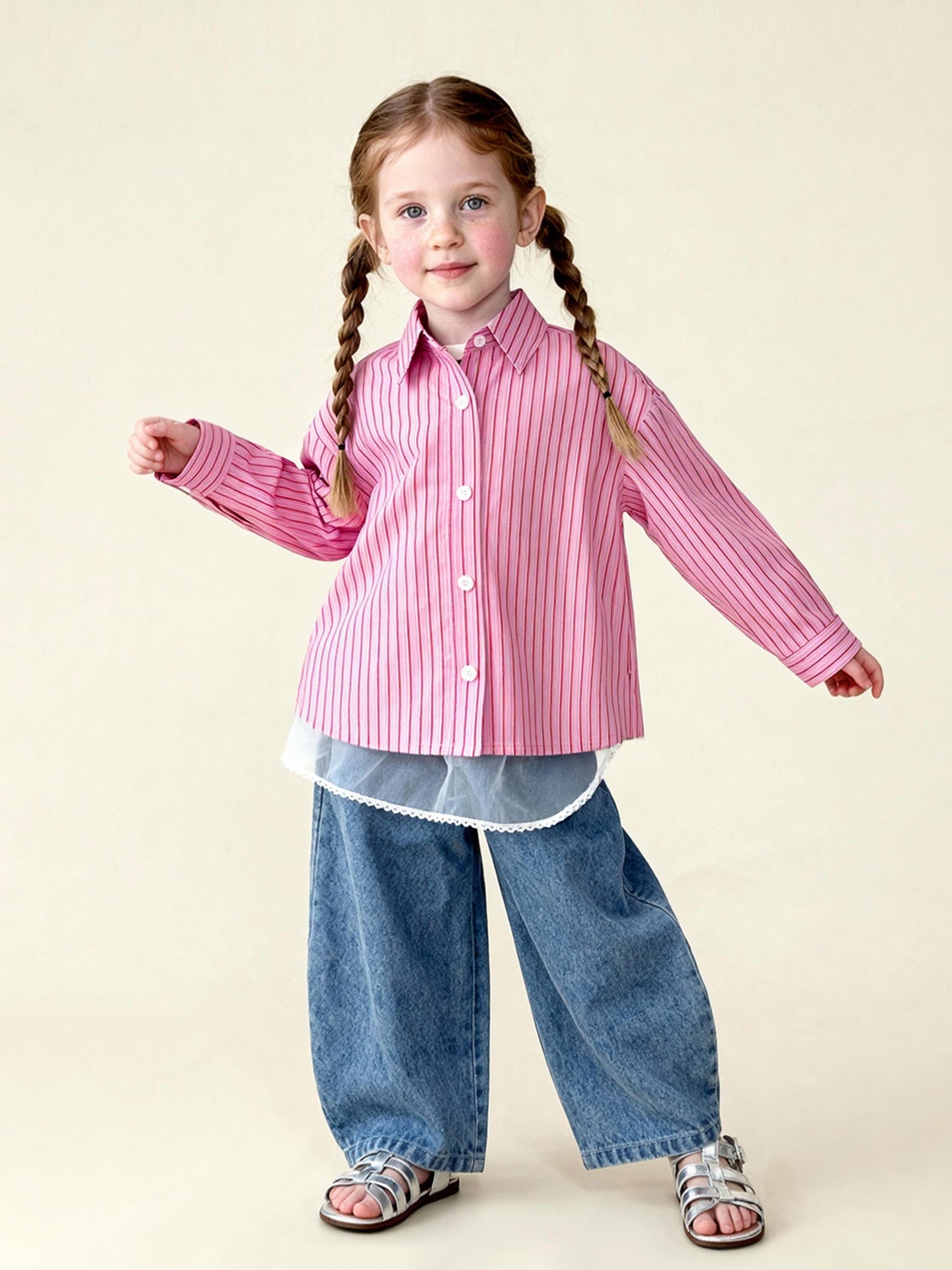 長袖シャツ・ブラウス Striped Stand Collar Loose Shirt ストライプ柄スタンドカラーシャツ【mh0011981】