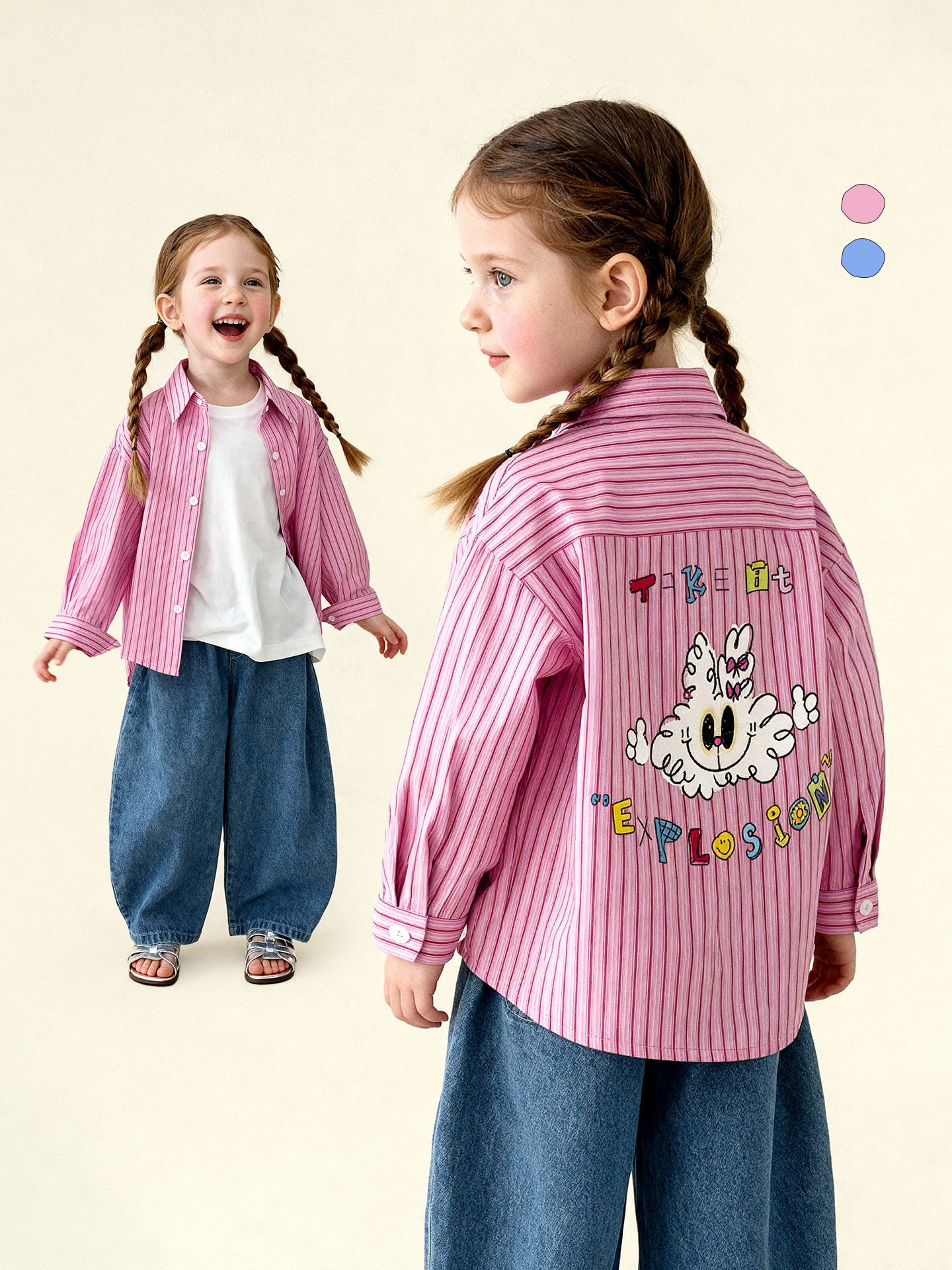 長袖シャツ・ブラウス Striped Stand Collar Loose Shirt ストライプ柄スタンドカラーシャツ【mh0011981】