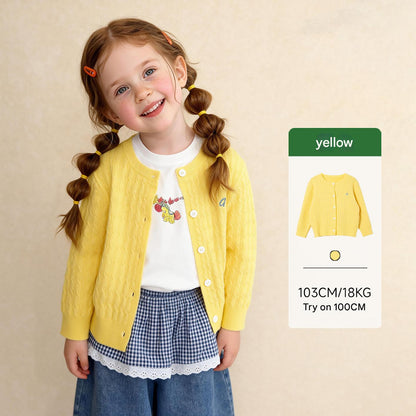 カーディガン・パーカー Yellow / 100cm Versatile Cable Crew Neck Cardigan ケーブル編みニットカーディガン【mh0011982】