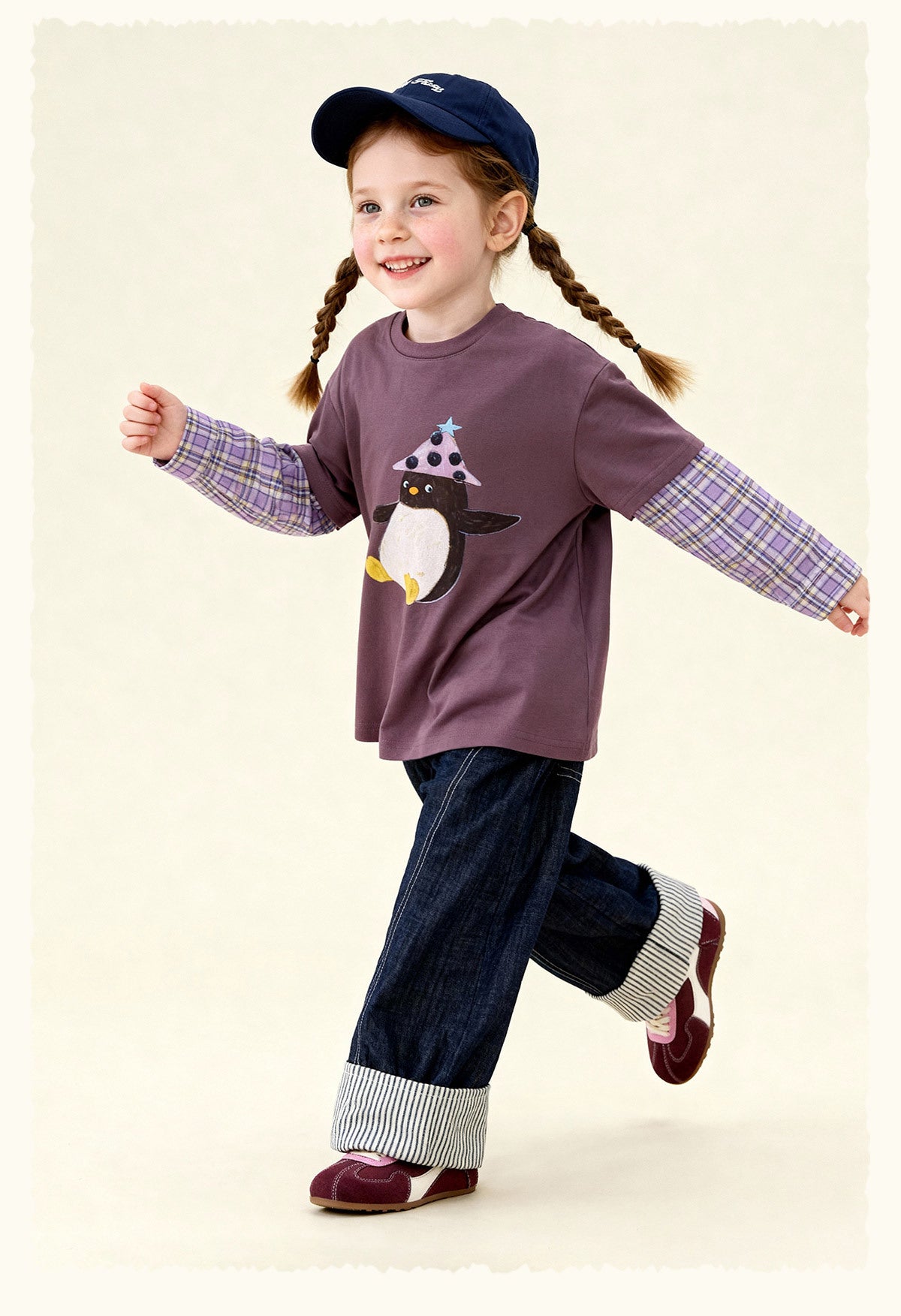 長袖Tシャツ Antibacterial Fake Two Cartoon T-Shirt 抗菌レイヤード風プリントTシャツ【mh0011975】