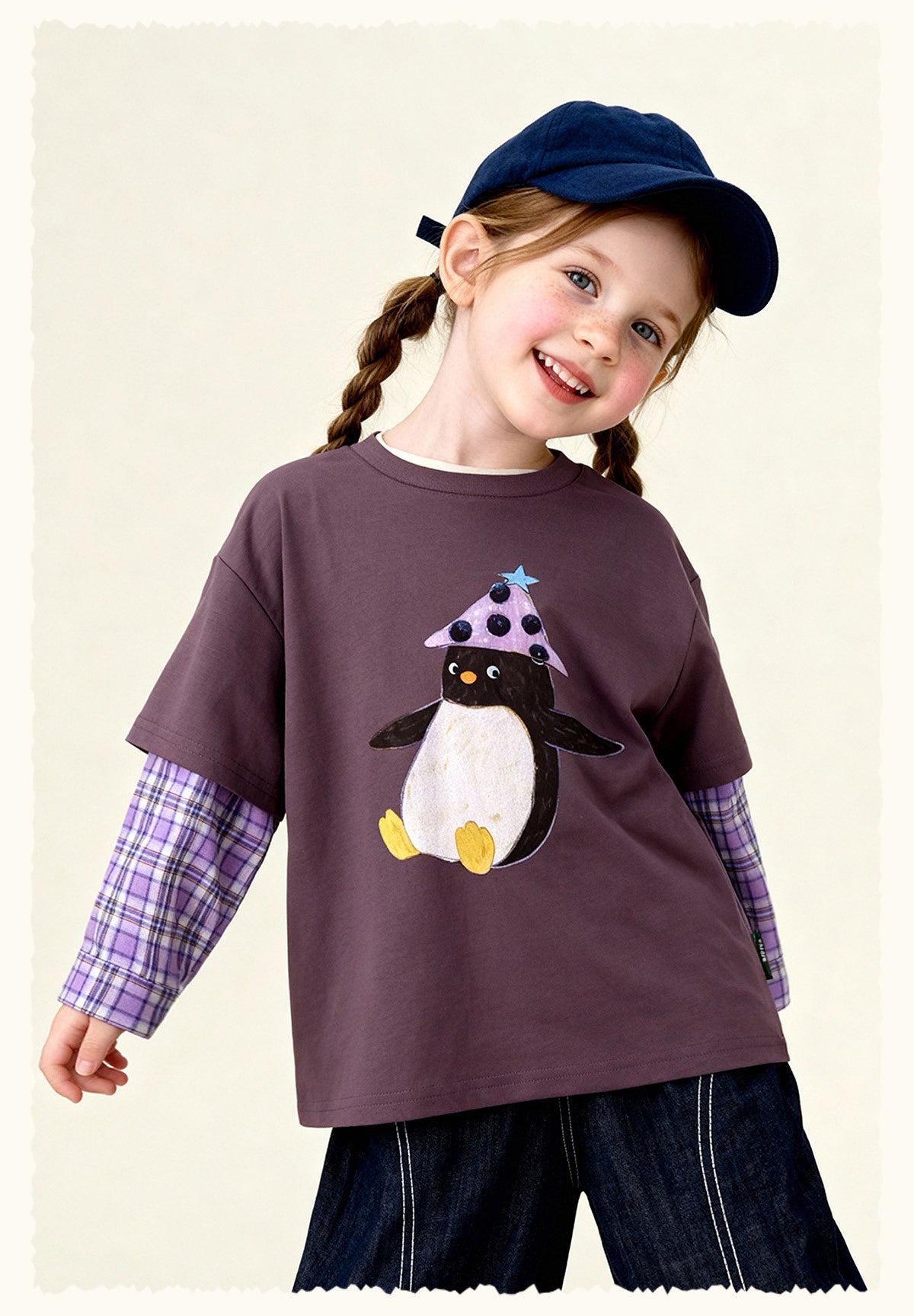 長袖Tシャツ Antibacterial Fake Two Cartoon T-Shirt 抗菌レイヤード風プリントTシャツ【mh0011975】