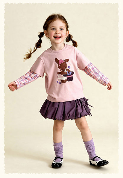 長袖Tシャツ Antibacterial Fake Two Cartoon T-Shirt 抗菌レイヤード風プリントTシャツ【mh0011975】