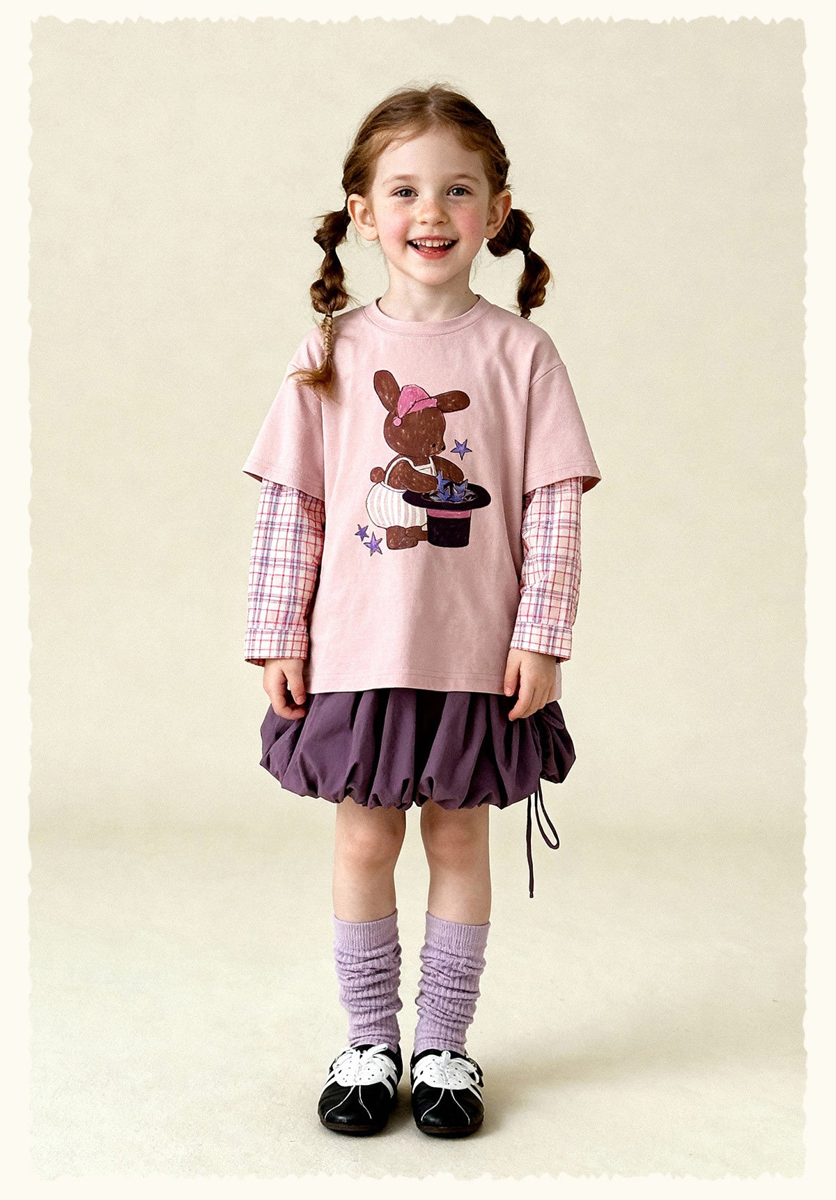 長袖Tシャツ Antibacterial Fake Two Cartoon T-Shirt 抗菌レイヤード風プリントTシャツ【mh0011975】