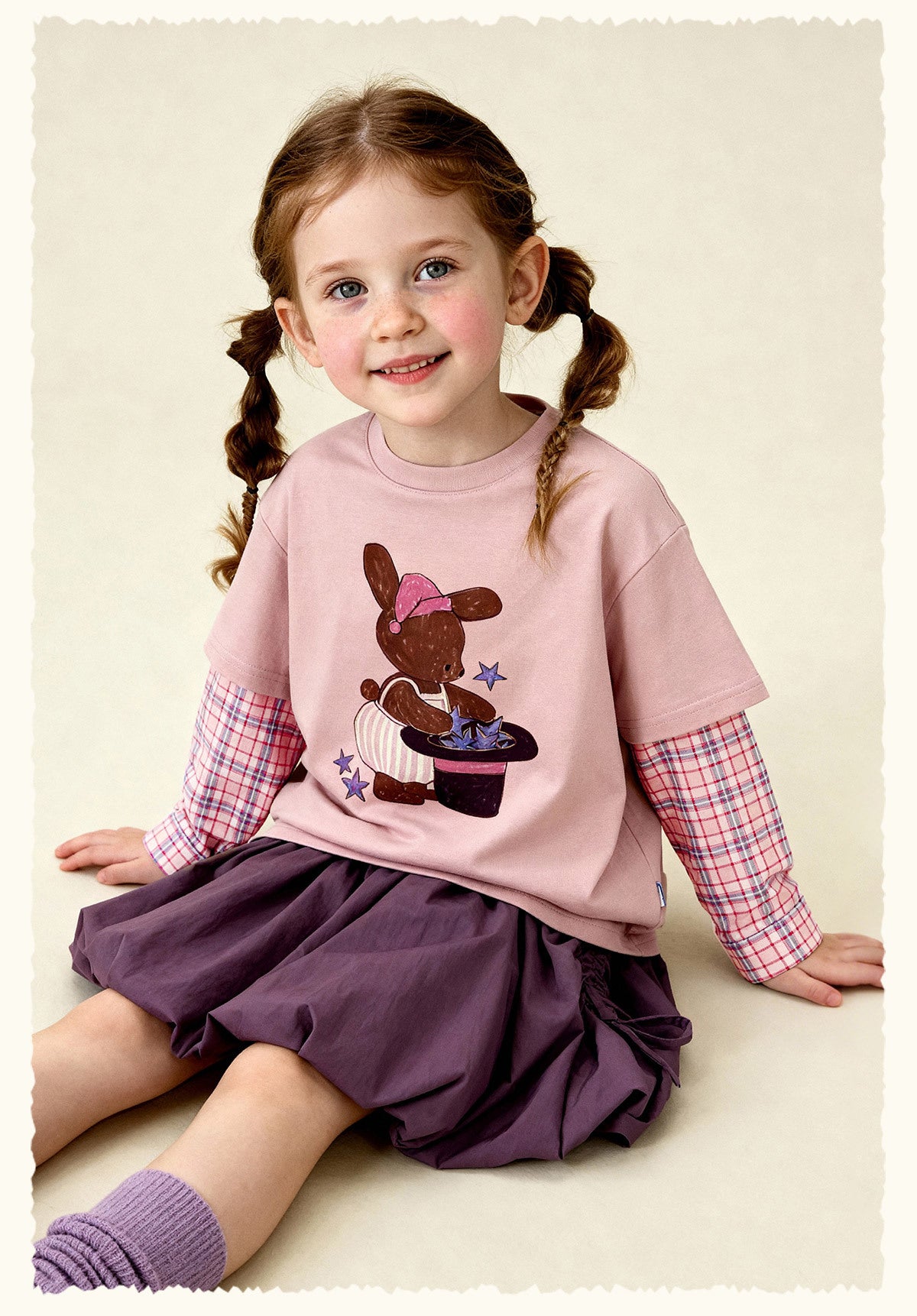 長袖Tシャツ Antibacterial Fake Two Cartoon T-Shirt 抗菌レイヤード風プリントTシャツ【mh0011975】