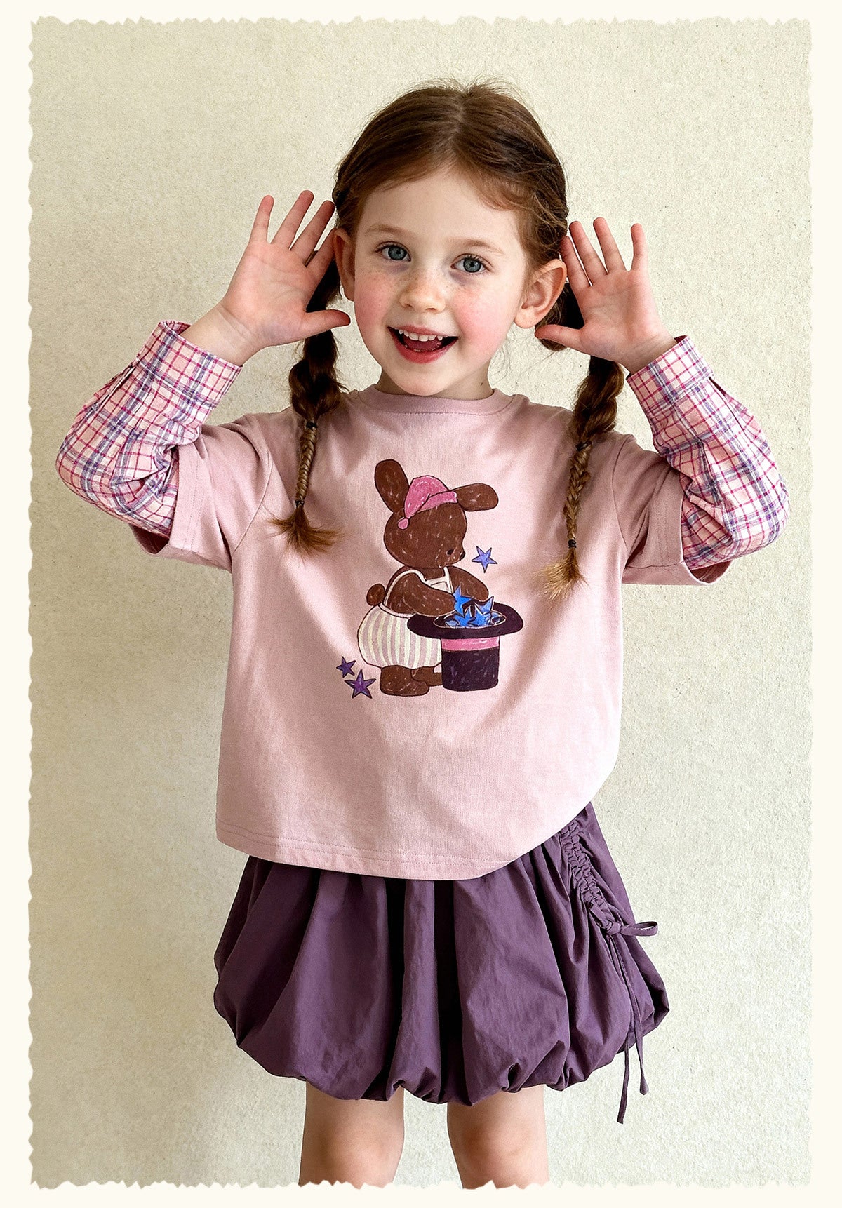 長袖Tシャツ Antibacterial Fake Two Cartoon T-Shirt 抗菌レイヤード風プリントTシャツ【mh0011975】