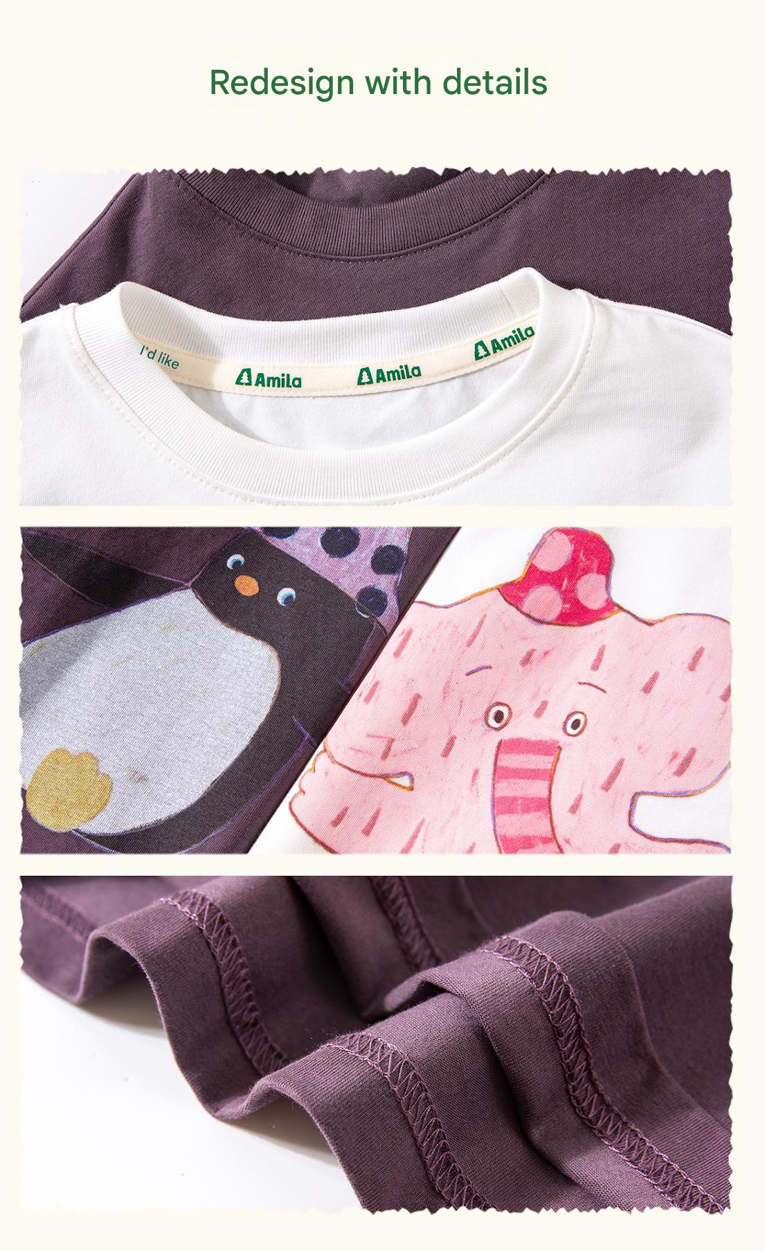 長袖Tシャツ Antibacterial Fake Two Cartoon T-Shirt 抗菌レイヤード風プリントTシャツ【mh0011975】