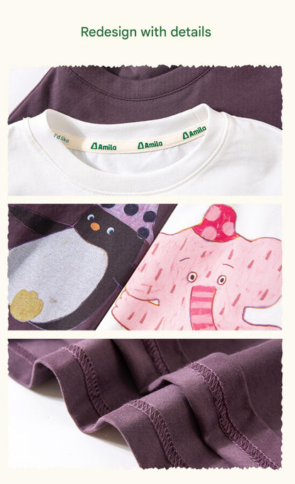 長袖Tシャツ Antibacterial Fake Two Cartoon T-Shirt 抗菌レイヤード風プリントTシャツ【mh0011975】