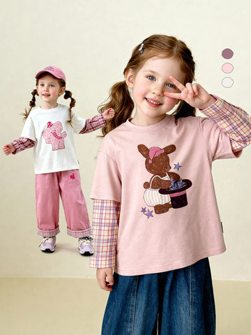 長袖Tシャツ Antibacterial Fake Two Cartoon T-Shirt 抗菌レイヤード風プリントTシャツ【mh0011975】