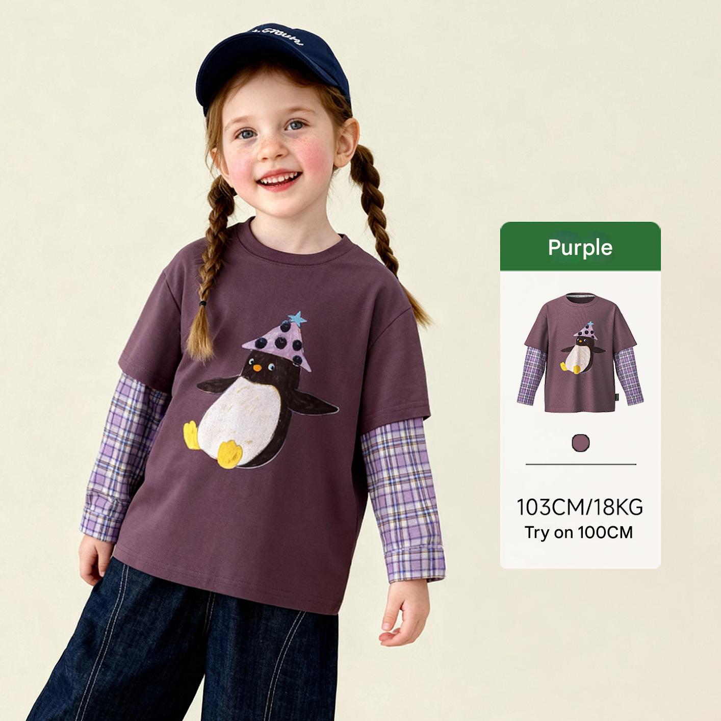 長袖Tシャツ Purple / 90cm Antibacterial Fake Two Cartoon T-Shirt 抗菌レイヤード風プリントTシャツ【mh0011975】