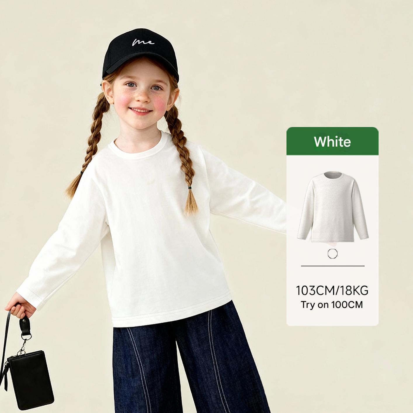 長袖Tシャツ White / 100cm Antibacterial Solid Crew Neck T-Shirt 抗菌シンプル長袖Tシャツ【mh0011977】