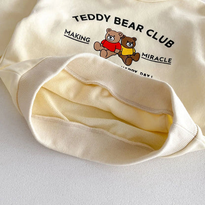 長袖セットアップ キッズセットアップ 2点セット ベアくまプリントフーディパーカー+ロングスウェットパンツ 2カラー【mh0007006】