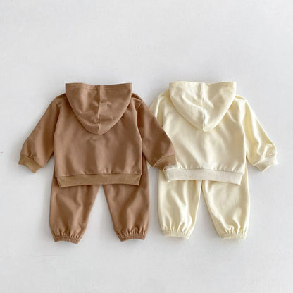 長袖セットアップ キッズセットアップ 2点セット ベアくまプリントフーディパーカー+ロングスウェットパンツ 2カラー【mh0007006】