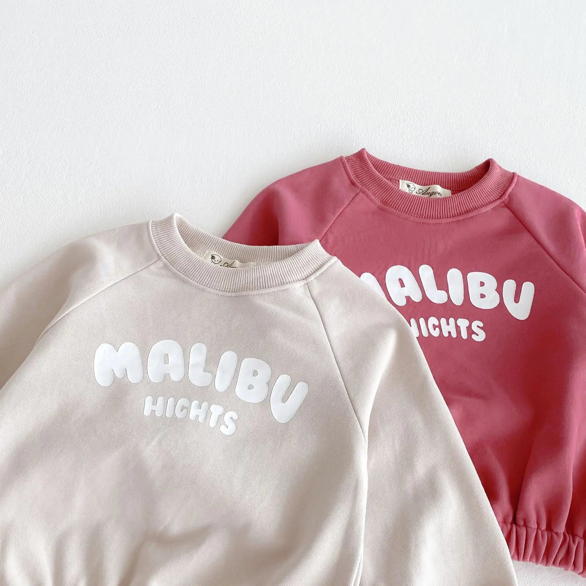 長袖セットアップ キッズセットアップ 2点セット MALIBUレターロゴプリント長袖スウェットシャツ+ロングスウェットパンツ【mh0008807】