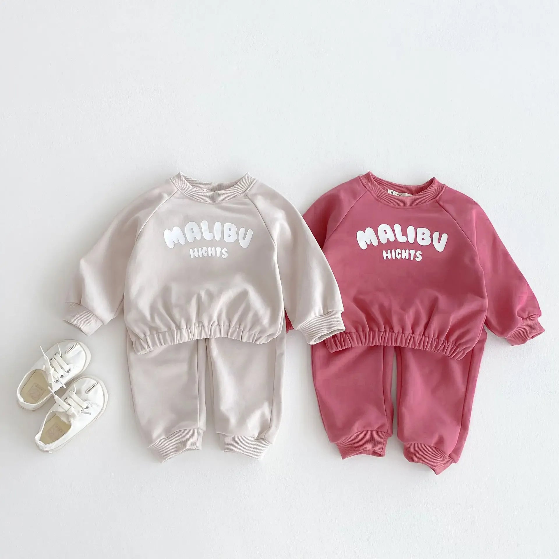 長袖セットアップ キッズセットアップ 2点セット MALIBUレターロゴプリント長袖スウェットシャツ+ロングスウェットパンツ【mh0008807】