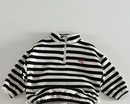 トレーナー・フーディ キッズトップス ハーフジップ長袖スウェットシャツ ボーダー 2カラー【mh0004678】