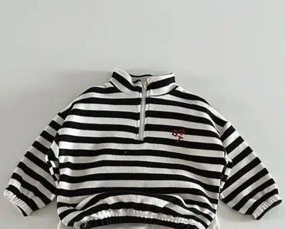 トレーナー・フーディ キッズトップス ハーフジップ長袖スウェットシャツ ボーダー 2カラー【mh0004678】