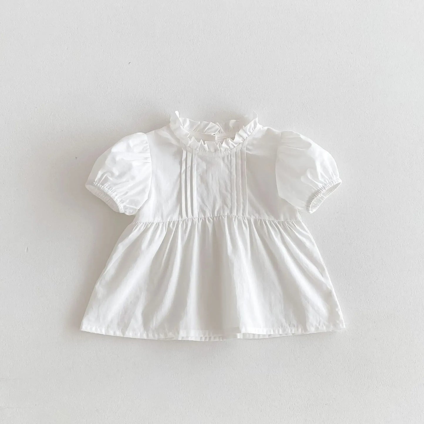 ロンパースセットアップ ベビーセットアップ 2点セット 半袖パフスリーブブラウス+チェックフリルサスペンダーロンパース【mh0005219】