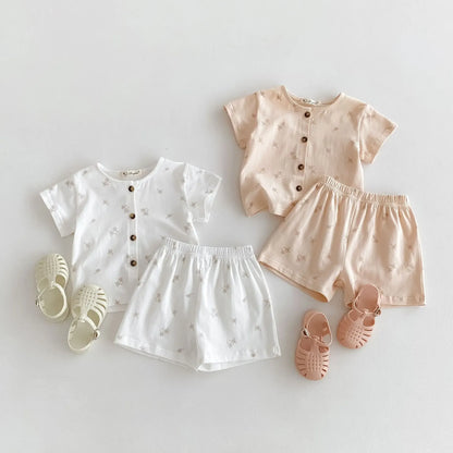 半袖パジャマ キッズパジャマ 半袖パジャマセット トップス+パンツ フラワー小花柄プリント 2カラー【mh0006044】