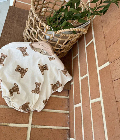 半袖ロンパース ベビーロンパース 半袖ルーズボディスーツ ベアくまプリント 2カラー【mh0006067】