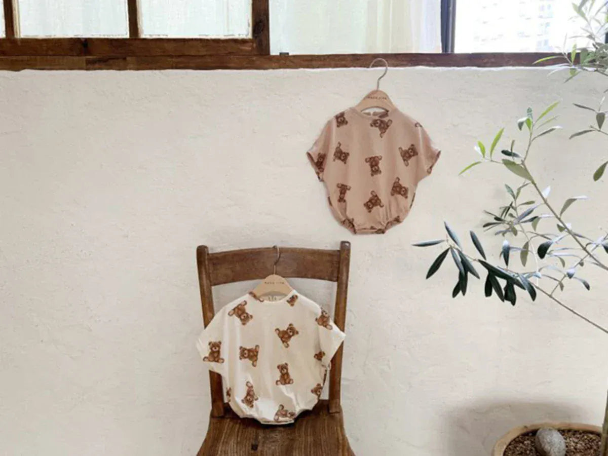 半袖ロンパース ベビーロンパース 半袖ルーズボディスーツ ベアくまプリント 2カラー【mh0006067】