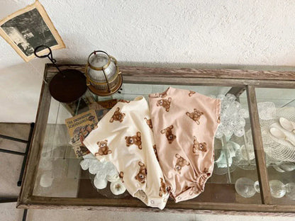 半袖ロンパース ベビーロンパース 半袖ルーズボディスーツ ベアくまプリント 2カラー【mh0006067】