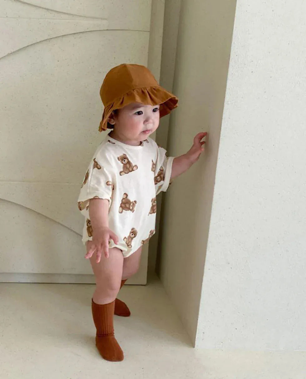 半袖ロンパース ベビーロンパース 半袖ルーズボディスーツ ベアくまプリント 2カラー【mh0006067】