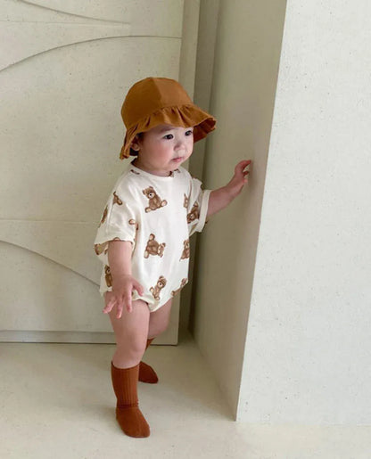 半袖ロンパース ベビーロンパース 半袖ルーズボディスーツ ベアくまプリント 2カラー【mh0006067】