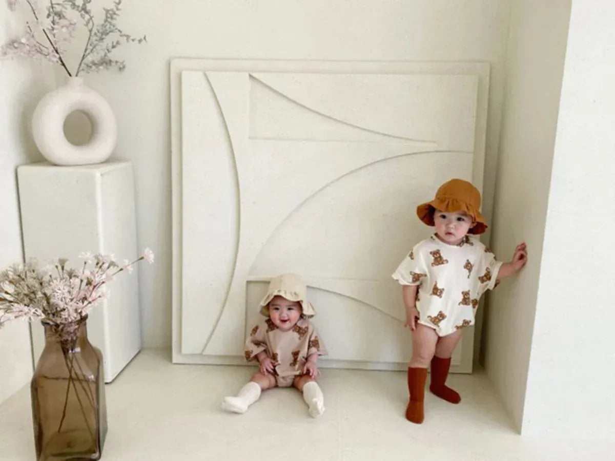 半袖ロンパース ベビーロンパース 半袖ルーズボディスーツ ベアくまプリント 2カラー【mh0006067】