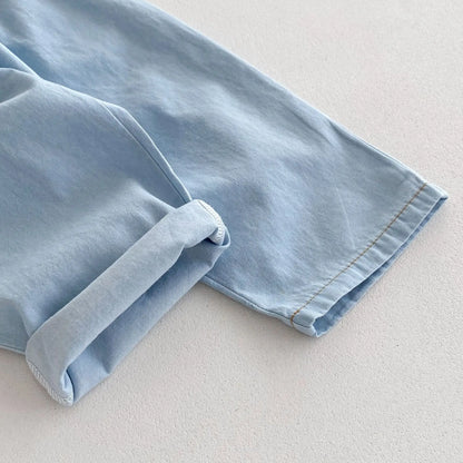 ノースリーブセットアップ キッズセットアップ 2点セット ノースリーブブラウス+ロングパンツ デニム ライトブルー【mh0006316】