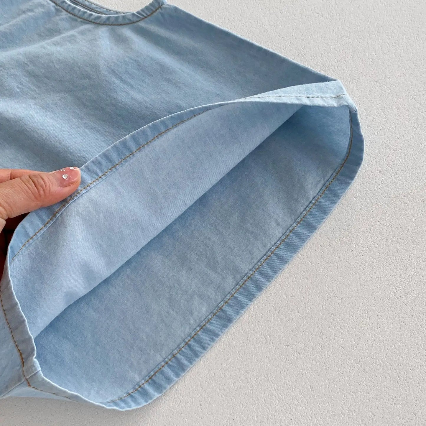 ノースリーブセットアップ キッズセットアップ 2点セット ノースリーブブラウス+ロングパンツ デニム ライトブルー【mh0006316】